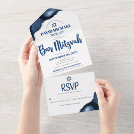Bar Mitzvah Bold Marinho Moderno Blue Agate Script