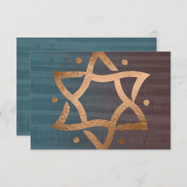Bar Mitzvah Brown e Teal Copper Star RSVP (Frente/Verso)