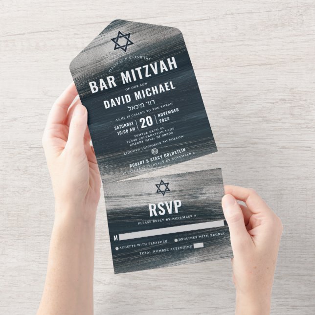 Bar Mitzvah Cinza de carvão Silver Foil Moderno Ne (Aba destacável)