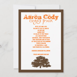 Bar Mitzvah Convite Aaron Tree of Life Orange
