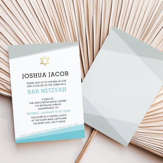 BAR MITZVAH CONVITE cinzas legal de azul-turquesa (Criador carregado)
