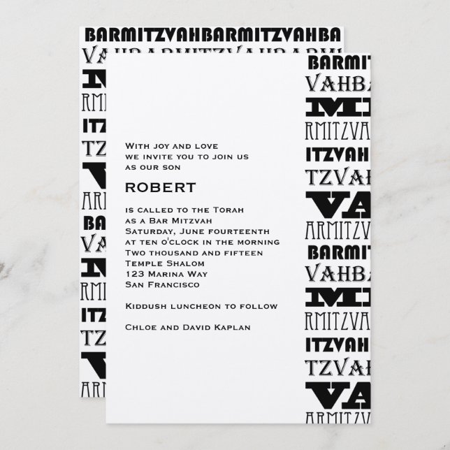 Bar Mitzvah Convite Metálico Legal (Frente/Verso)