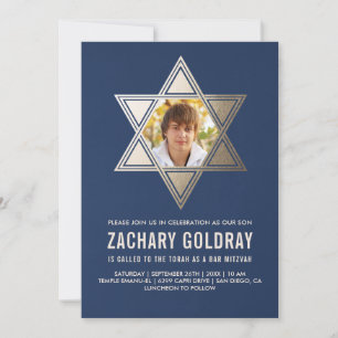Bar Mitzvah Convites Faux Gold Foil Star