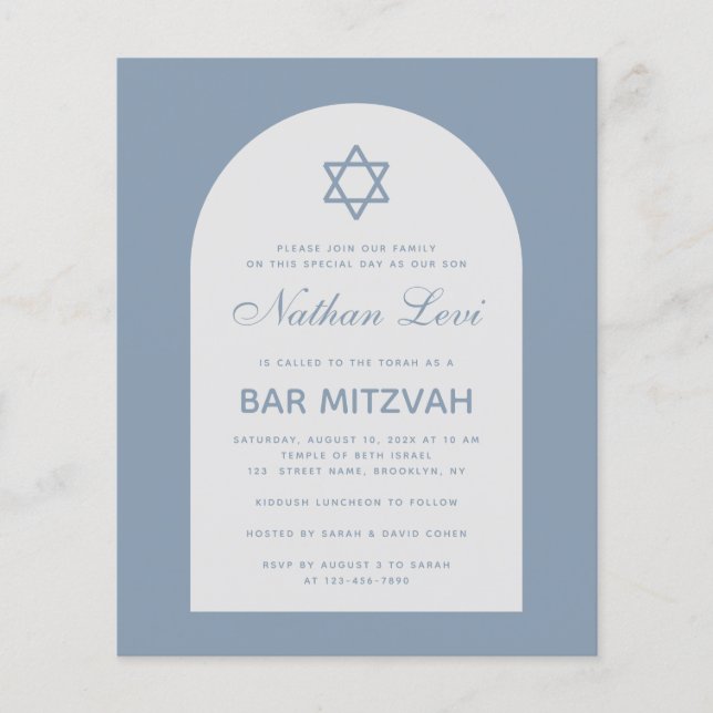 Bar Mitzvah Dusty Blue Arch Star Convite para Orça (Frente)