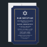 Bar Mitzvah Elegante Blue e Dourado Convite<br><div class="desc">Bar Mitzvah Blue e Dourado Cartão de Convite - Estilo de Bilhete</div>
