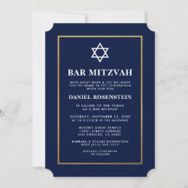 Bar Mitzvah Elegante Blue e Dourado Convite