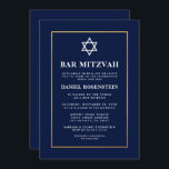 Bar Mitzvah Elegante Convite Azul Dourado<br><div class="desc">Bar Mitzvah Blue e Dourado Cartão de Convite</div>