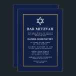 Bar Mitzvah Elegante Convite Azul Dourado<br><div class="desc">Bar Mitzvah Blue e Dourado Cartão de Convite</div>