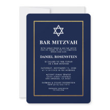 Bar Mitzvah Elegante Convite Azul e Dourado
