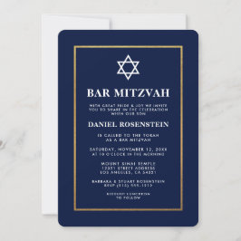 Bar Mitzvah Elegante Convite Azul e Dourado