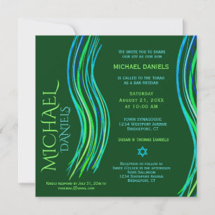 Bar Mitzvah Green Prayer Shawl Convite