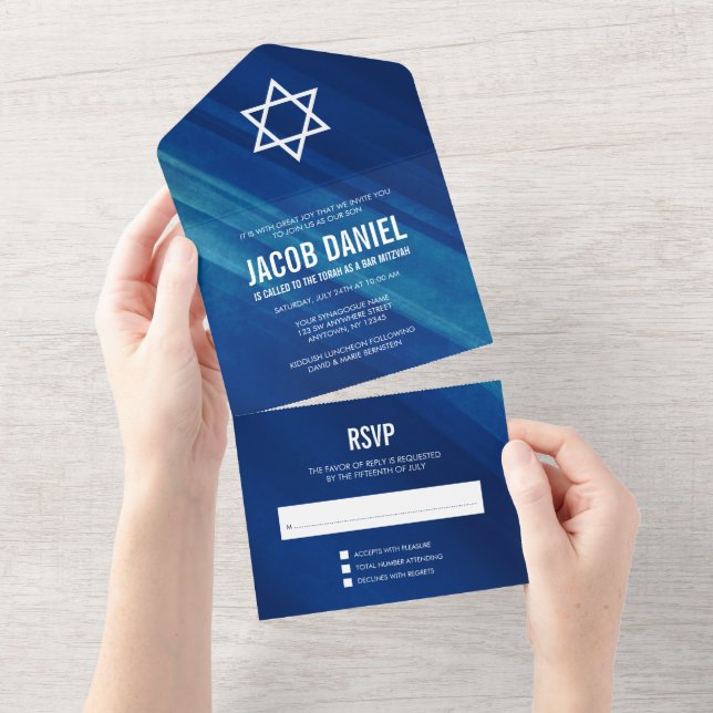 Bar Mitzvah Grunge Azul Moderno (Aba destacável)