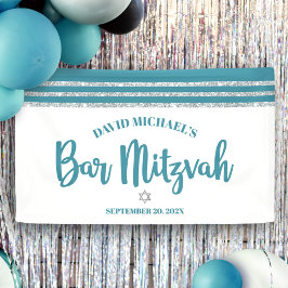 Bar Mitzvah Modern Teal Silver Tallit Script Negri