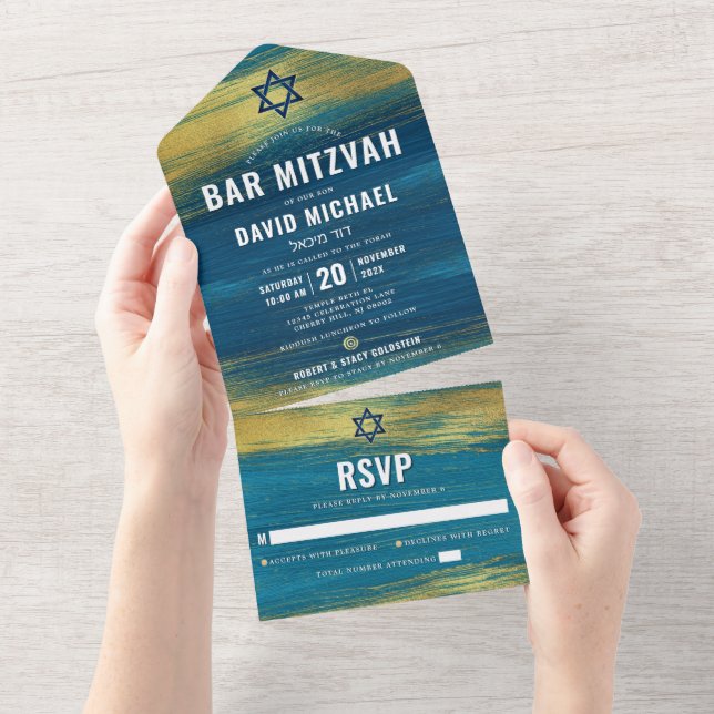 Bar Mitzvah Moderna Folha de Ouro Turquesa (Tearaway)