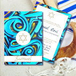 Bar Mitzvah moderno convite à apresentação de padr<br><div class="desc">Marque a cena para uma celebração moderna do tema. O padrão de tipo de grafite azul é a cor de fundo deste elegante Bar personalizado Mitzvah design. Altere facilmente as informações para o seu próprio convite personalizado. De uma gama de papéis de carta personalizados dos Designs Finos de Chessie.</div>