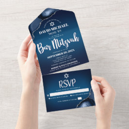 Bar Mitzvah Moderno Marinho Azul Ombre Agate Scrip
