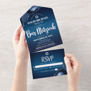 Bar Mitzvah Moderno Marinho Azul Ombre Agate Scrip