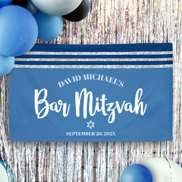 Bar Mitzvah Moderno Tallit Azul Prata Script em Ne