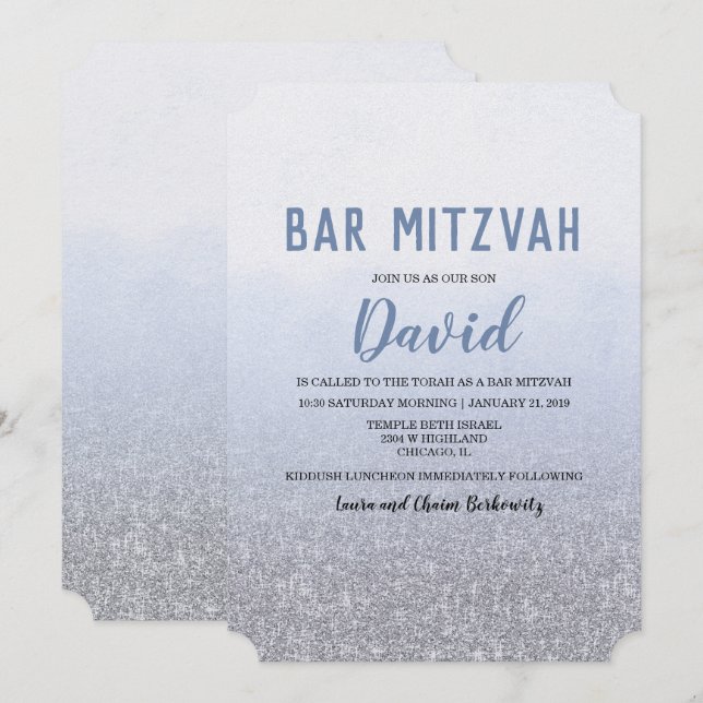 Bar Mitzvah Ombre Convite Azul (Frente/Verso)