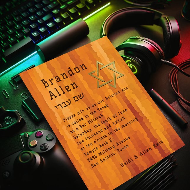 Bar Mitzvah Orange Streaks Convite (Criador carregado)