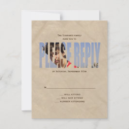 Bar Mitzvah Photo RSVP Reply Card em Tan