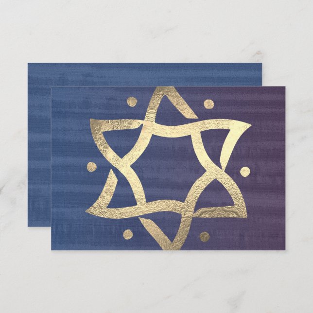 Bar Mitzvah Plum e Blue Wooden Dourado Star RSVP (Frente/Verso)