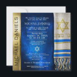 Bar Mitzvah Prayer Shawl Convite<br><div class="desc">Personalize este convite de ouro e Bar azul Mitzvah com um xale de oração em azul e Estrela de David.</div>