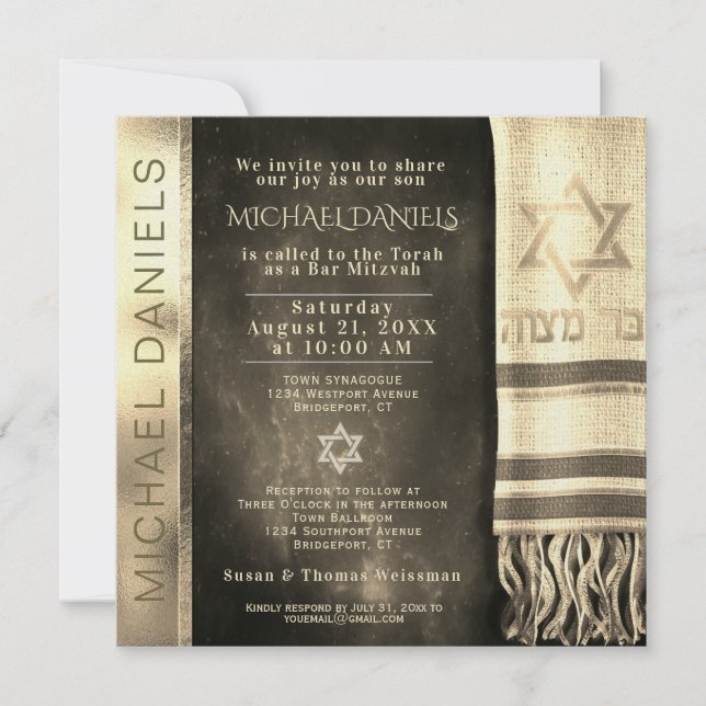 Bar Mitzvah Prayer Shawl Convite (Frente)