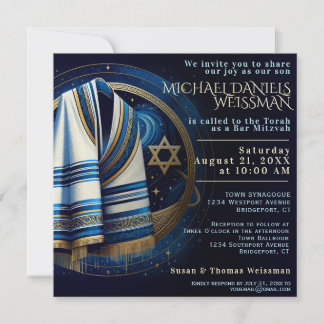 Bar Mitzvah Prayer Shawl Stars Convite