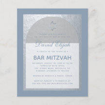 Bar Mitzvah Silver Dusty Blue Budget Convite