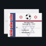 Bar Mitzvah Soccer Ticket RSVP<br><div class="desc">Tíquete de Futebol Vermelho e Azul com a Estrela de David para o seu cartão RSVP de Bar Mitzvah / Bat Mitzvah. Bola de Futebol com Estrela Vermelha de David e estrela central de David em uma cor azul esmaecida. Se o esquema de cores não for o que você queria,...</div>