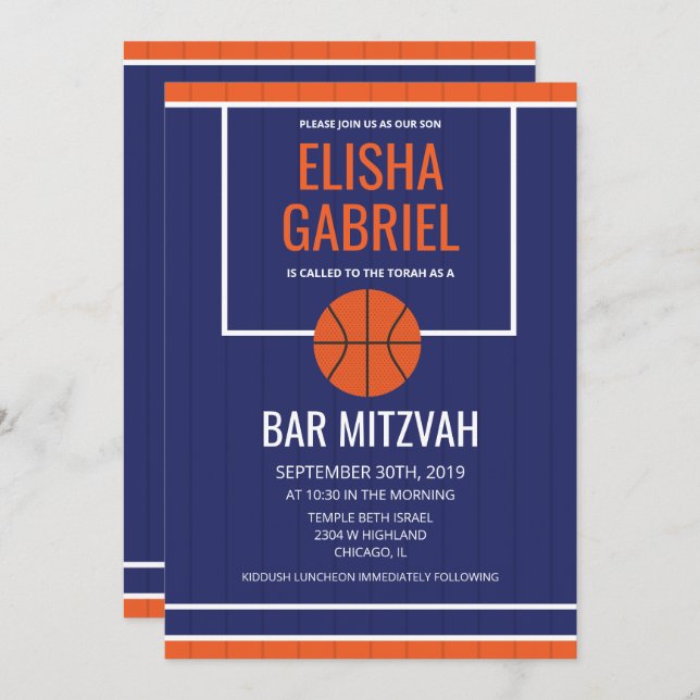 Bar Mitzvah Vintage Convite para Basquete (Frente/Verso)
