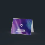 Bar moderno Mitzvah Cartões de agradecimentos azul<br><div class="desc">Belo Bar judeu religioso Mitzvah agradece as cartas. Design de aquarela moderna, mas elegante, em azul marinho, cor púrpura. White Star de David em letras modernas de guião. "É chamado para o TORAH como um Bar Mitzvah". Prefeito para um filho de 13 anos, rapaz. Fácil de editar - basta adicionar...</div>