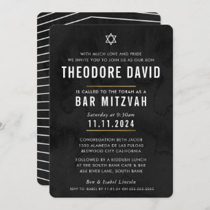 BAR MODERNO MITZVAH padrão preto simples Convite