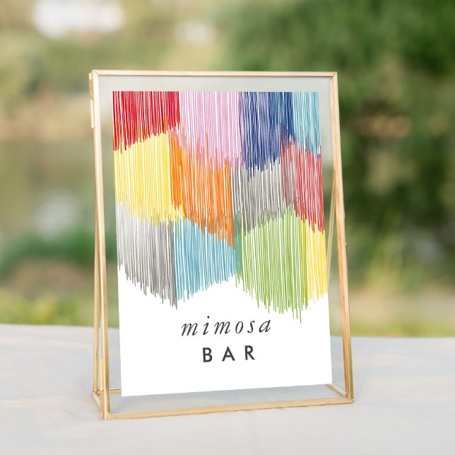 Bar Rainbow Mimosa Sinal de Mesa da seringa Bachel (Colorful rainbow modern fringe bachelorette party mimosa bar table sign.)