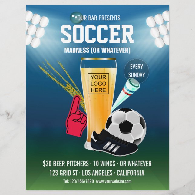 Bar Soccer Event Menu adicionar logotipo e foto (Frente)
