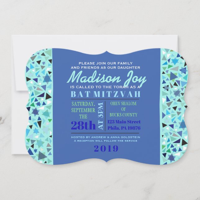 BAR STAR WALL Bat Mitzvah Convite Aqua (Frente)
