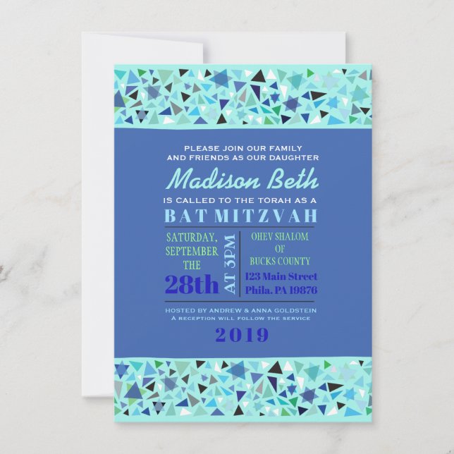 BAR STAR WALL Bat Mitzvah Convite Aqua (Frente)