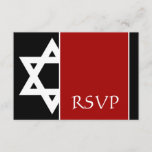 Bar vermelho e preto Mitzvah RSVP da estrela de<br><div class="desc">Cartão vermelho e preto moderno da resposta de Mitzvah RSVP do bar da estrela de David.</div>