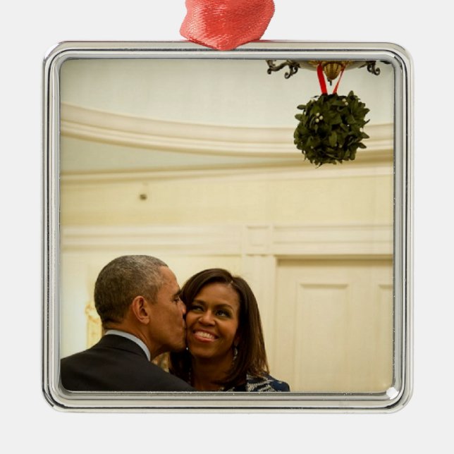 Barack e Michelle Mistletoe - Sq. Ornamento (Frente)