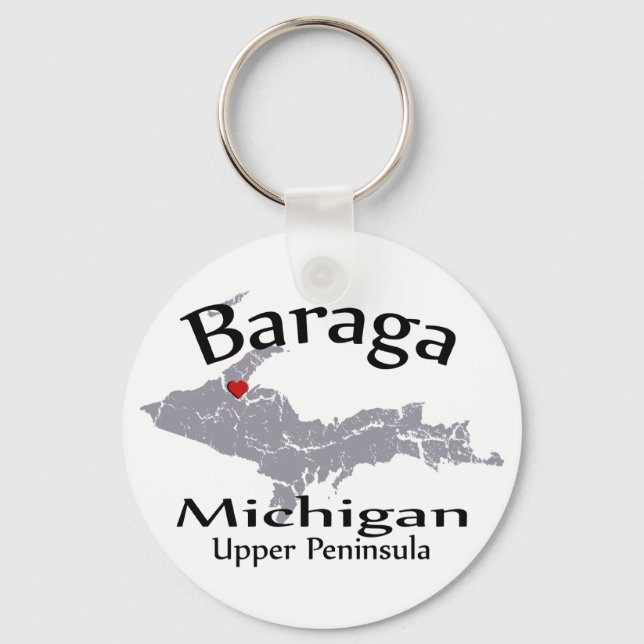 Baraga Michigan Heart Map Design Chaveiro (Frente)