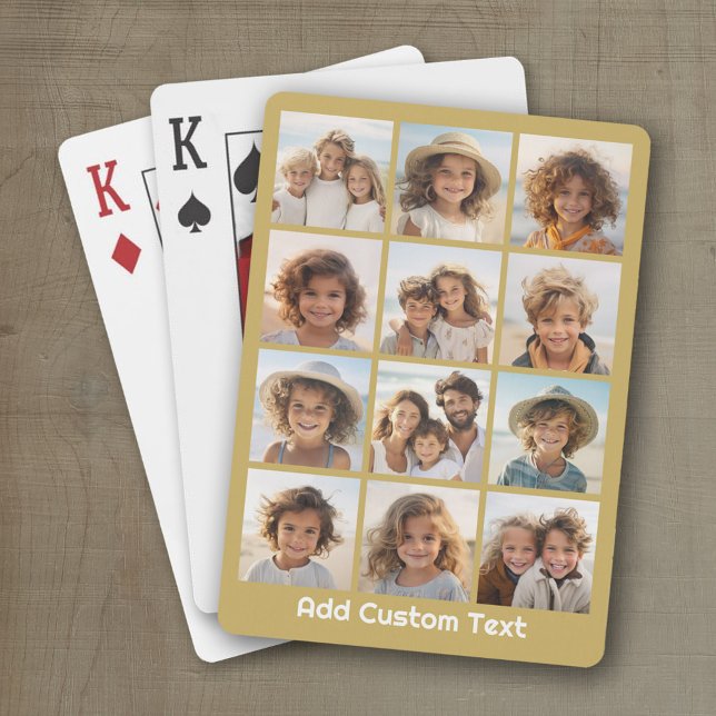 Baralho 12 Colagem de Fotos com Dourado Fundo (Personalized playing cards with a fun photo collage)