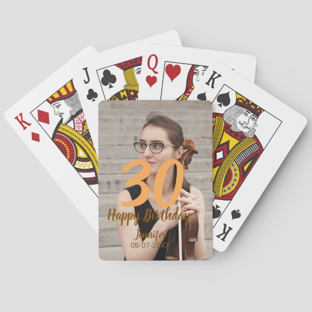 Baralho 30th birthday add name date year white photo (Verso)