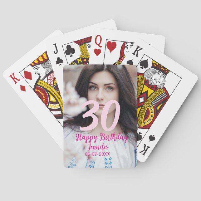 Baralho 30th birthday add name date year white photo (Verso)