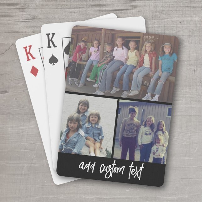 Baralho 3 Colagem de Fotos com Texto de Script preto (Personalized Playing Cards - add your photos and text)