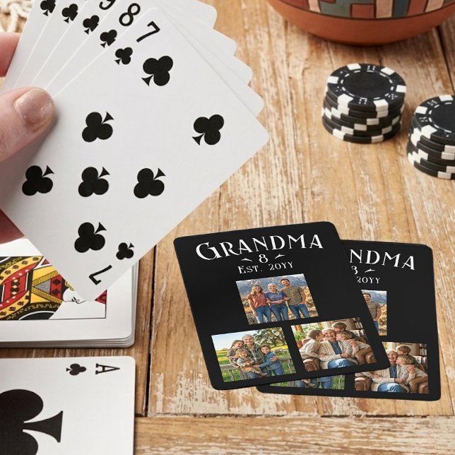 Baralho 3 Photo Grandma Est Year Custom Name Number Grands (Criador carregado)