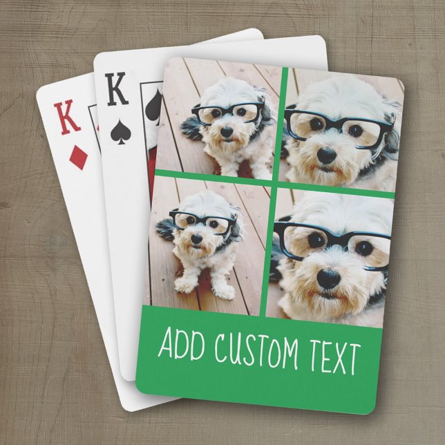 Baralho 4 Colagem de Fotos - texto funky pode mudar para v (Personalized playing cards with photos and an area for text such as a name or monogram)