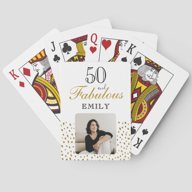 Baralho 50 and Fabulous Gold Glitter Photo 50th Birthday (Verso)