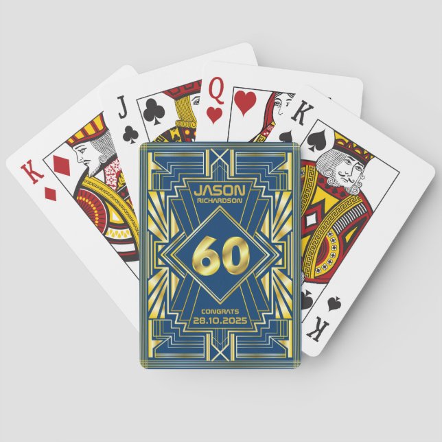 Baralho 60º aniversário Art Deco Dourado Excelente Azul Ga (Verso)
