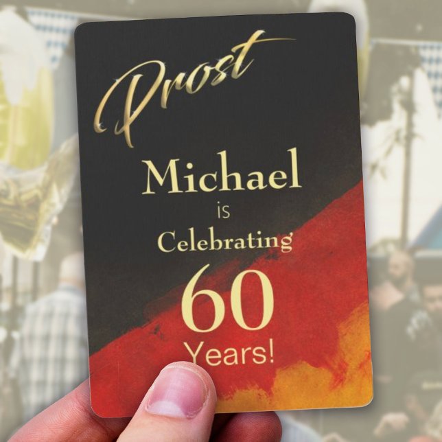 Baralho 60º aniversário do Dourado Vermelho Preto (Prost (Cheers) to 60 Years Happy Birthday Personalized Playing Cards Modern Black Red Gold Design.)